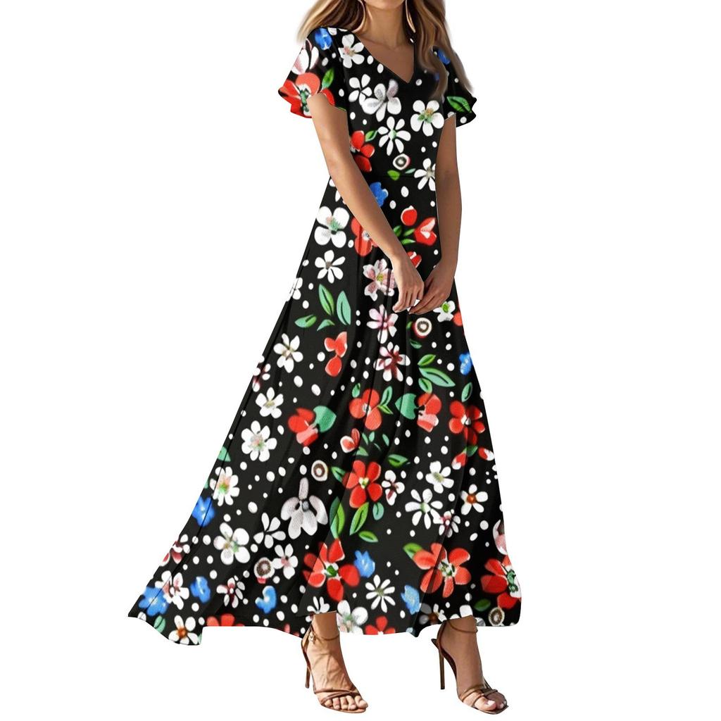 Женское летнее повседневное модное ретро-платье с цветочным принтом и коротким рукавом