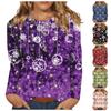 Women's Casual Christmas Printing Button Neck Long Sleeved Pullover Top Blouse