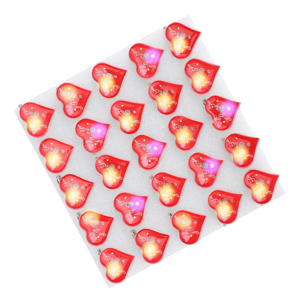 25pcs Heart Shaped Cute LED Christmas Brooches Pin Badge for DIY Craft Clothing Decor Party Favors