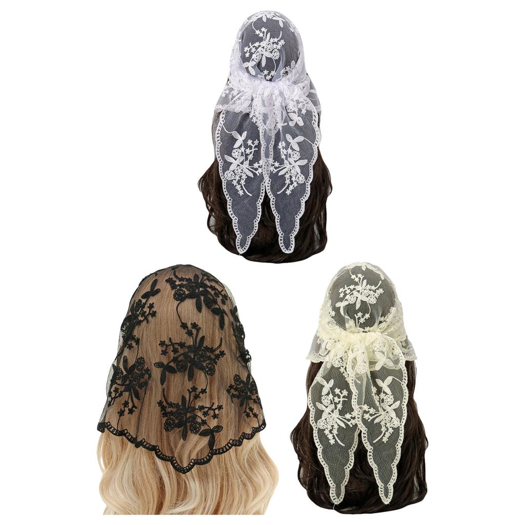 Embroidered Lace Triangle Scarf Flower Headband Lace Headscarf Bandana Headband Elegant Scarf Shawl 135x45cm for Woman
