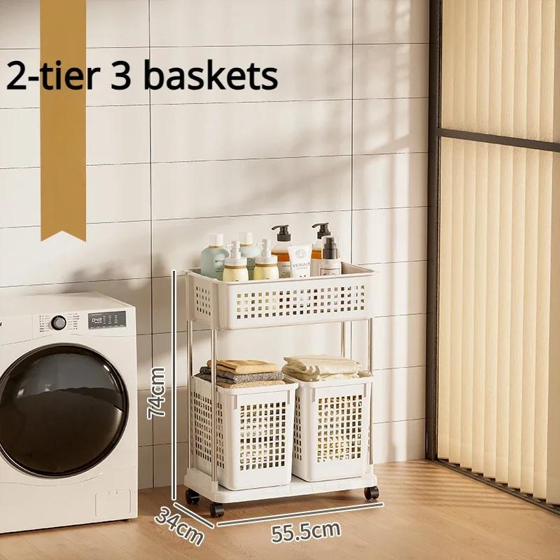 Dirty Clothes Basket Handheld Portable Laundry Basket With Movable Wheel Large Capacity Multifunctional Bathroom Storage Trolley