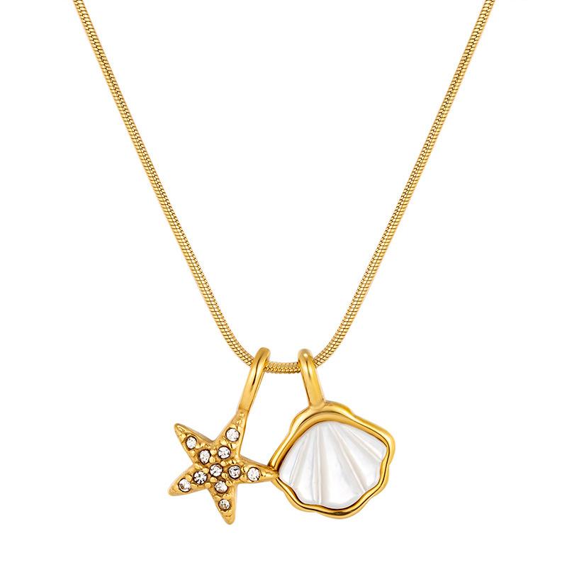 Ожерелье с подвеской в виде морской звезды из натуральной ракушки, инкрустированное цирконием, универсальная цепочка на ключицу для женщин, нишевые подарки для пожилых людей