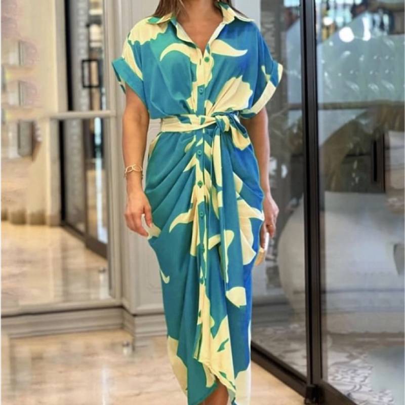 Stylish Summer Girl Dress With Shirt Collar In Polyester For Casual Wear