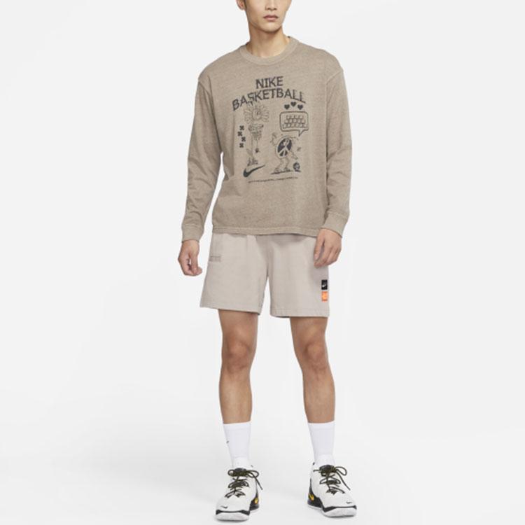 Nike Спортивная футболка свободного кроя с длинным рукавом с принтом, мужские топы, коричневые DN3045-102
