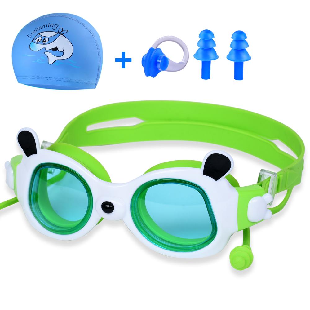 Panda детские противотуманные плавательные очки, плавательные очки HD противотуманные плавательные очки с большой оправой, комплект с шапочкой для плавания