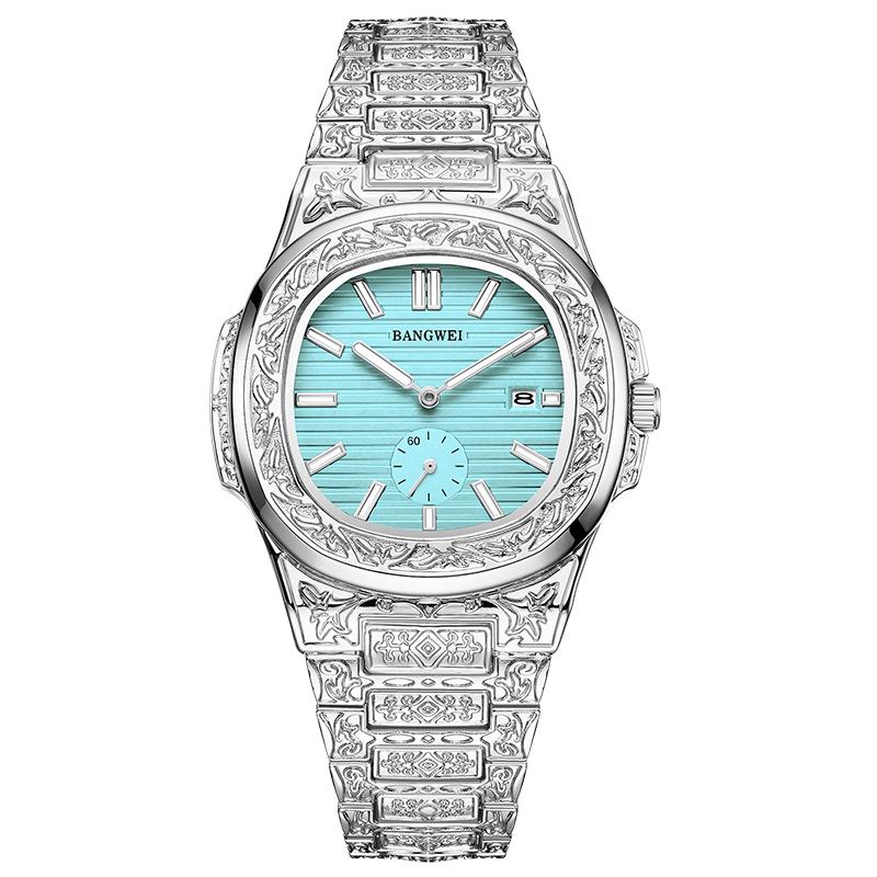 LIGE New Men Watches BANGWEI Brand Fashion Casual Quartz Wristwatches Waterproof Steel Strap Mens Watch