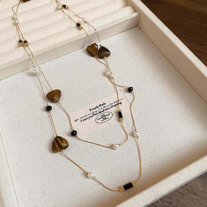 Ожерелье Han Luo с тигровым глазом, покрытое 18-каратным золотом - Ретро, Высококлассный аксессуар на ключицу