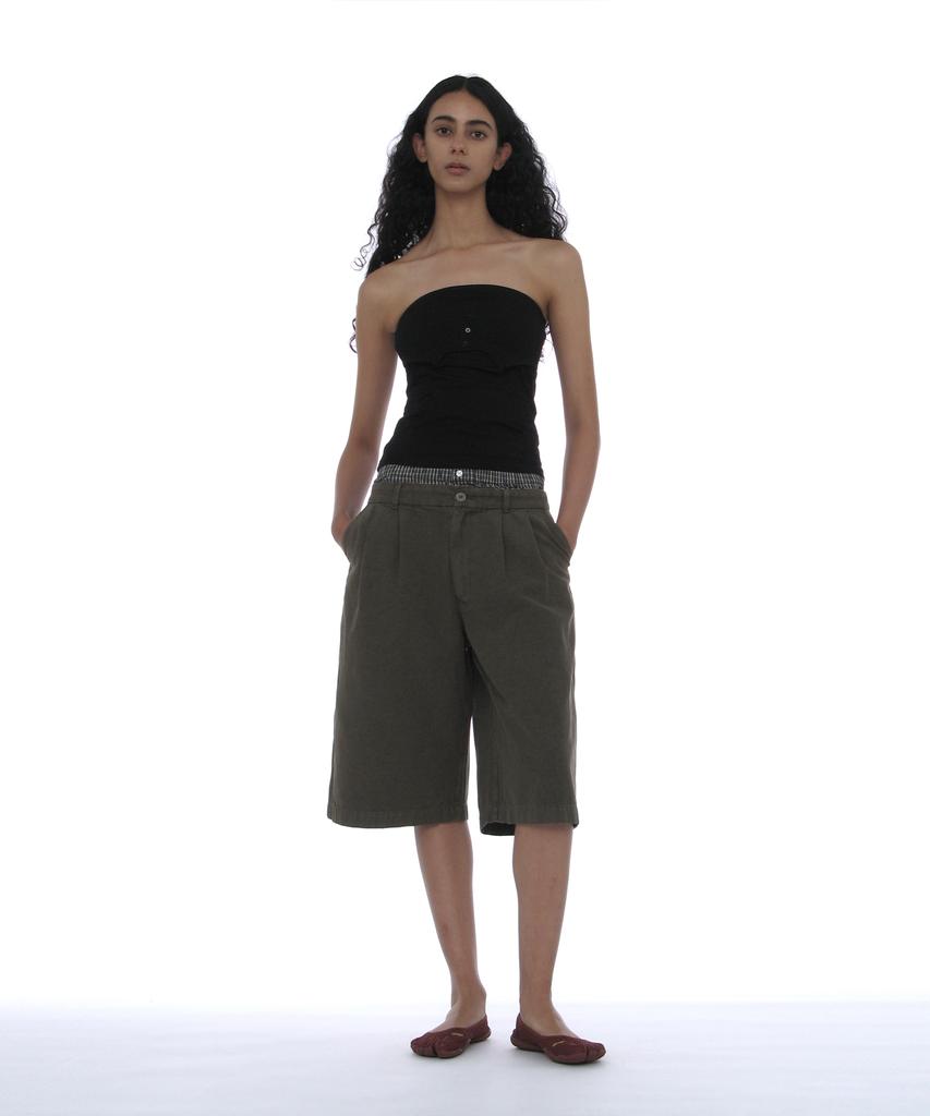 PARTIMENTO WOMEN Two-In-One Double Layered Bermuda Pants_Khaki