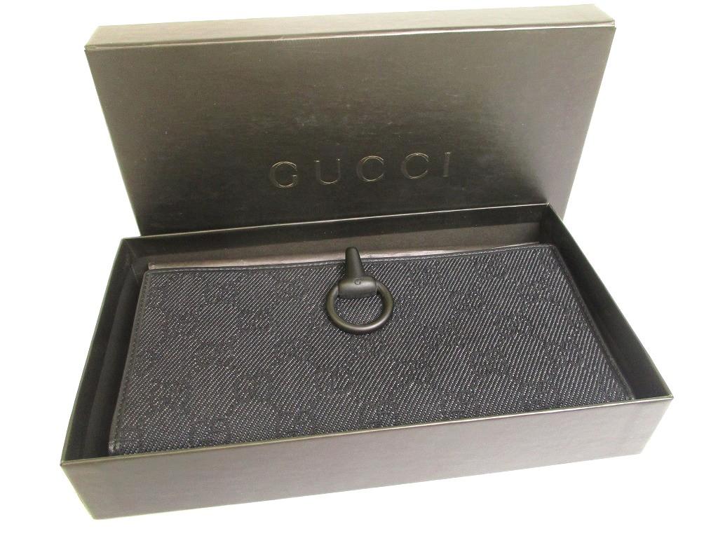Authentic GUCCI Black GG Denim Canvas Leather Horse bit Flap Wallet #a993  Refurbished