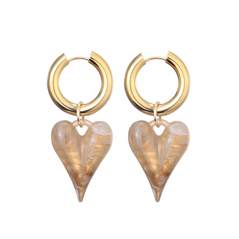 Новые Модные Акриловые Смоляные Леопардовые Сердечные Подвески Кольца Серьги Женские Золотой Цвет Толстая Нержавеющая Сталь Застежка для Ушей Женские Украшения