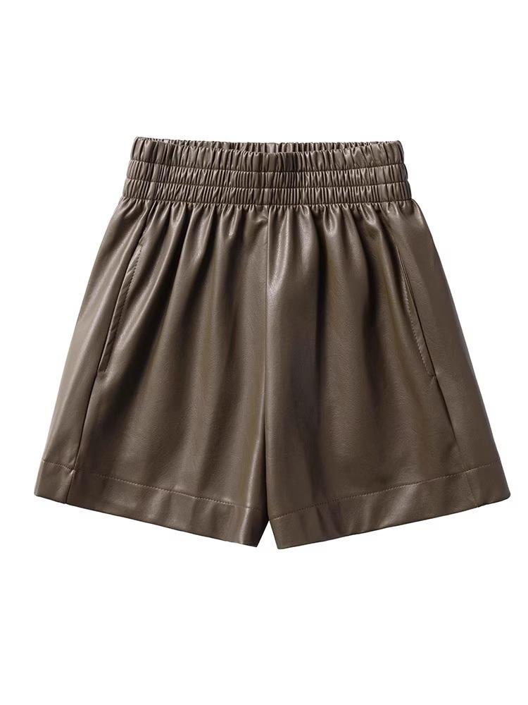 Женские брюки А-силуэта из искусственной кожи с высокой талией: Черные широкие брюки свободного кроя на осень/зиму 2023 г.