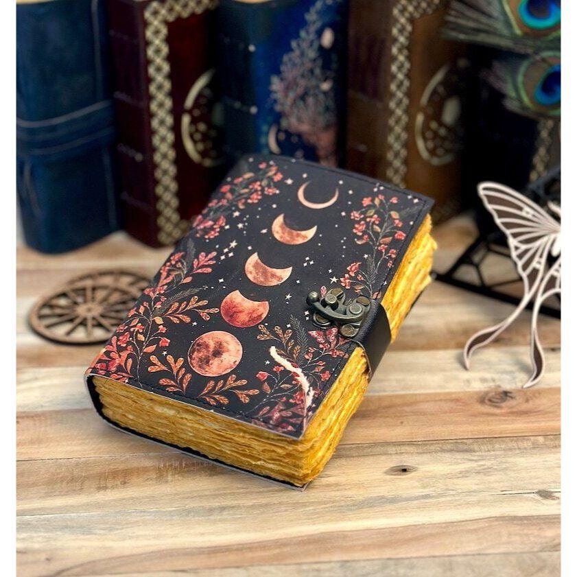 Moon Phase Vintage Leather Journal for Men & Women Grimoire Book of Shadows