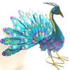 Beautiful Peacock Statue Decor Metallic Peacock Colorful Metal Yard Art Garden Decoration Metal Peacock Outdoor Statue Decor