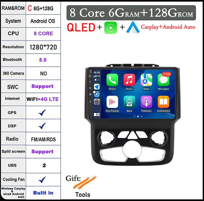 9-дюймовый Android Auto Car Radio для Dodge Ram 1500 2500 3500 2013-2018 Carplay Manual Ac StereoNavigation Carplay Touchscreen BT