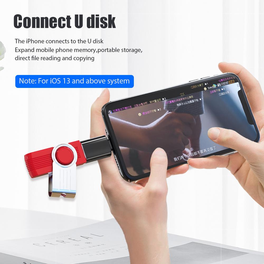 Адаптер OTG USB, подходит для iPhone14 13 12 11 Pro XS Max XR X 8 7 6s Plus, подходит для iPad, конвертер освещения в зарядный адаптер USB 3.0