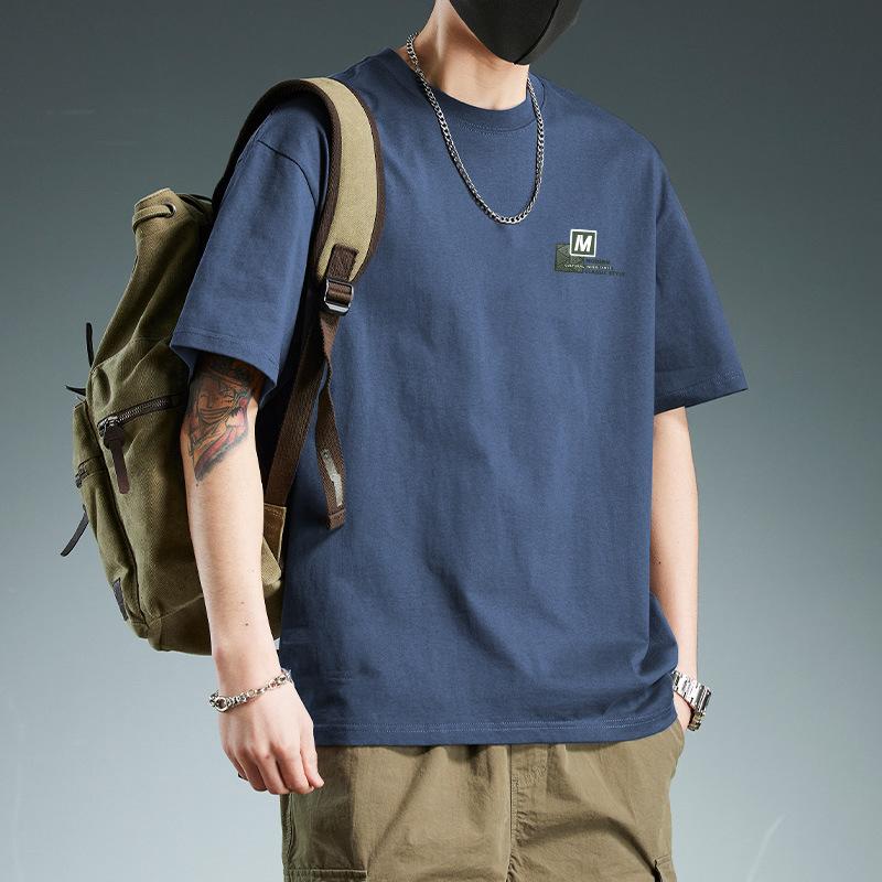 Хлопковая футболка с коротким рукавом Мужская Летняя Модная с принтом Футболка с круглым вырезом Свободная Модная Дышащая