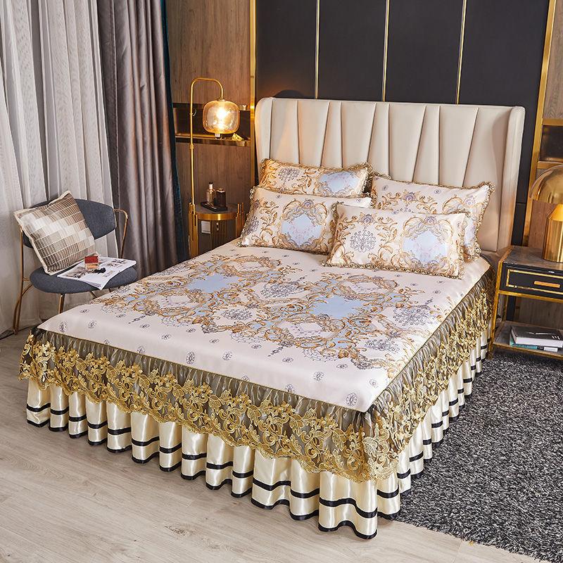 Роскошное моющееся ледяное мягкое постельное белье, кружевная юбка для кровати, живописные покрывала с вышивкой, королевский размер, складной крутой коврик