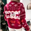 GMXIA Autumn Winter Sweater Women's Christmas Jacquard Loose O-Neck Long Sleeve Sweater