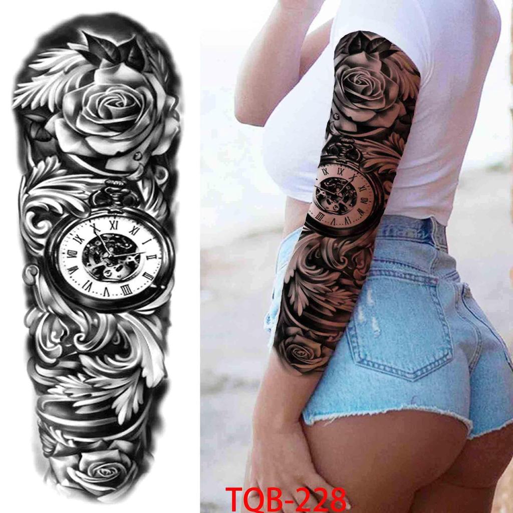 1 PC 480*170MM Full Arm Temporary Tattoo Sticker Sleeve Men Women Fashion Sexy Fake Tattoo Wolf  Lion Tiger Painting Tattoo Skull Angel Tattoo