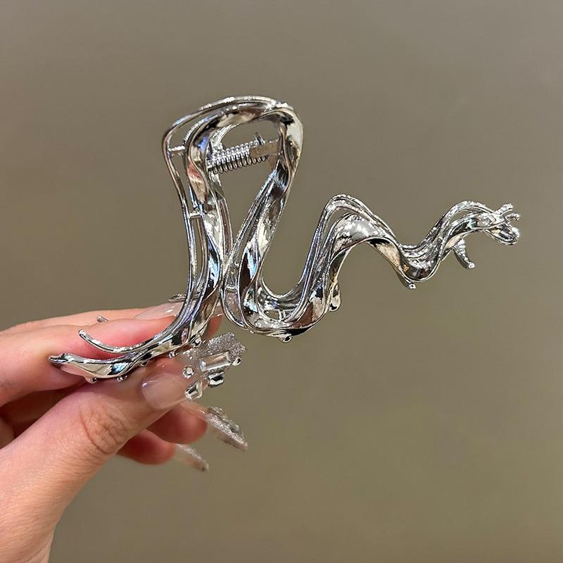 Изысканные серебряные кристаллические когти для волос, модные геометрические большие металлические заколки для волос, заколки для волос для женщин и девочек, аксессуары для волос
