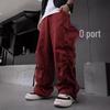 Unisex High Street Red Hip-Hop Overalls - Loose Fit Wide-Leg Trousers with Jazz Ribbon Accents