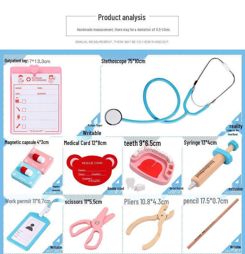 Деревянный детский набор доктора: Набор игрушек для ролевых игр «Сумка медсестры»