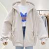 Women's Fashion Casual Solid Color Print Autumn Winter Long Sleeve Hooded Jackets & Coats