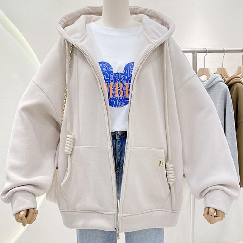 Women's Fashion Casual Solid Color Print Autumn Winter Long Sleeve Hooded Jackets & Coats