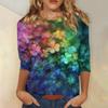 Женские топы Рубашка с рукавом три четверти Круглый вырез Свободная повседневная рубашка Футболка с принтом