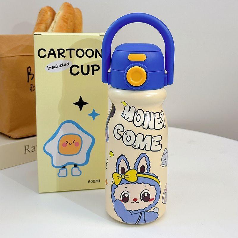 Strawberry Pudding Cartoon 600ml Insulated Travel Mug With Leakproof Lid For Kids And Students