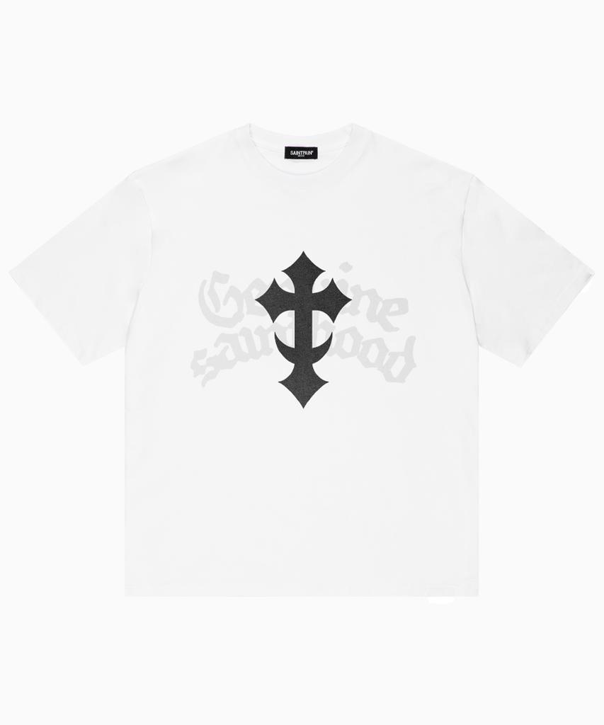 SAINTPAIN Sp Тяжелая футболка с коротким рукавом через плечо Белая