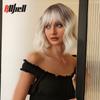 Synthetic Bob Hair Wig with Bangs Ombre Platinum Blonde Cosplay Wigs for Women Short Heat Resistant Female Daily Lolita Wavy Wig