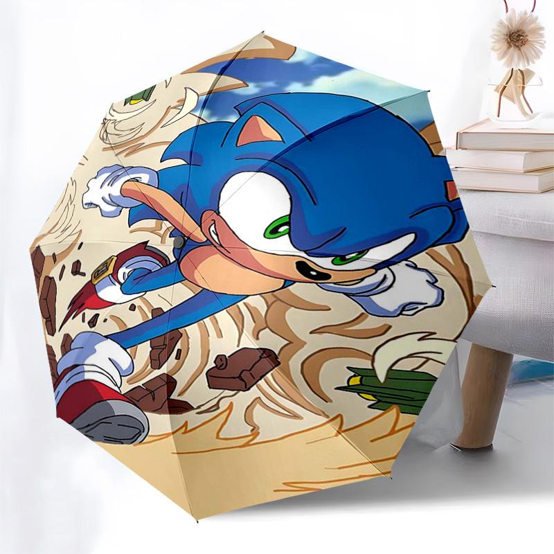 1pc Sonic the Hedgehog Automatic Opening Folding Umbrella - 8 Bone Iron Frame Outdoor Umbrella, Perfect Gift for Fans, Travelers, Everyday Use, Festiv
