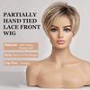 HAIRCUBE Lace Front Wigs Pixie Cut Wig Human Hair Wigs with Bangs Blonde Natural Short Wigs Layered Wavy Women