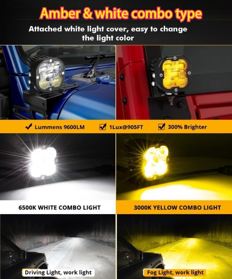 AUXBEAM 6 типов 3-дюймовых светодиодных модулей Белый и Янтарный Точечный / Рассеянный / Комбинированный Рабочий свет для Квадроцикла, Внедорожника, Грузовика, Пикапа, Лодки