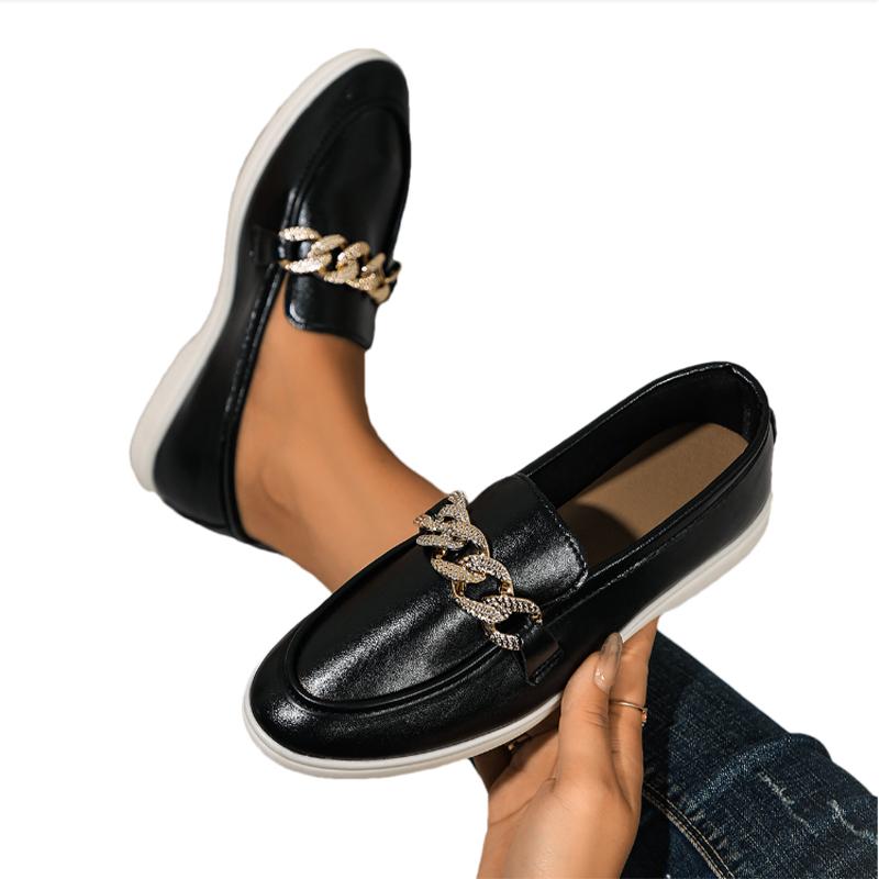 Женские туфли на плоской подошве с кристаллами и цепочкой, лоферы, кроссовки, осенняя мода, повседневная обувь, женская обувь 2024 года, тренд, кроссовки, уютные женские туфли Zapatos