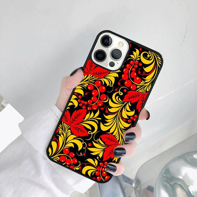 Хохломский русский узор Цветок Чехол для телефона для iPhone 17 Air 15 16 14 11 12 13 Pro MAX Plus