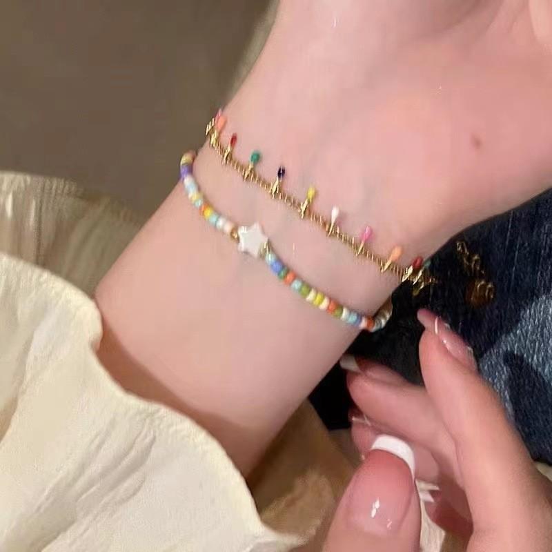 Chic Macaron Ceramic Sea Shell Beaded Bracelet Unique Fresh Sweet Jewelry For Women