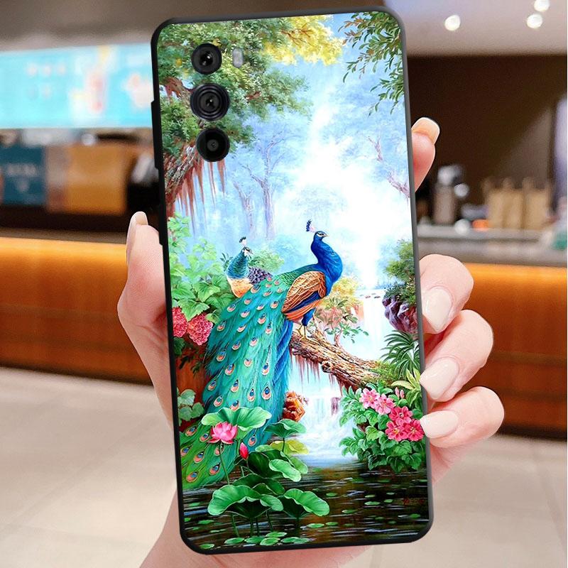 Phone Case For Motorola Edge 50 40 Pro 60 50 40 30 Ultra Neo Fusion Moto G85 G72 G53 G54 G84 G13 G32 Peacock Feathers