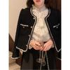 Women Sweet Vintage Tweed Jacket Elegant French Cropped Coat Casual Long Sleeve Simple All Match Retro Female Outwear Tops