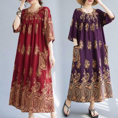 Новые платья большого размера с круглым вырезом, свободного кроя, с цветочным принтом, скрывающие полноту