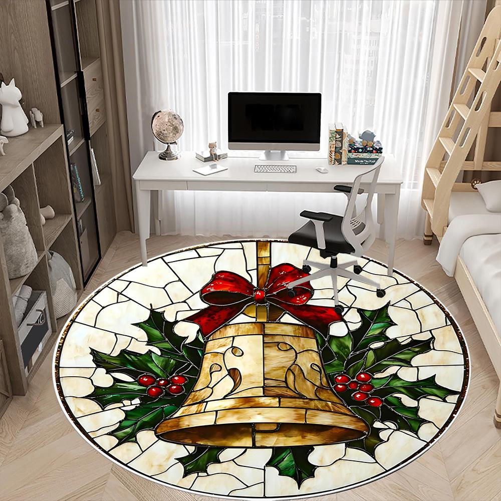 1pc Christmas Bell Office Round Area Rug, Indoor Mat Suitable ForOffice, Under Office Chairs Bedroom Living Room Home Decor, Room Deco D167