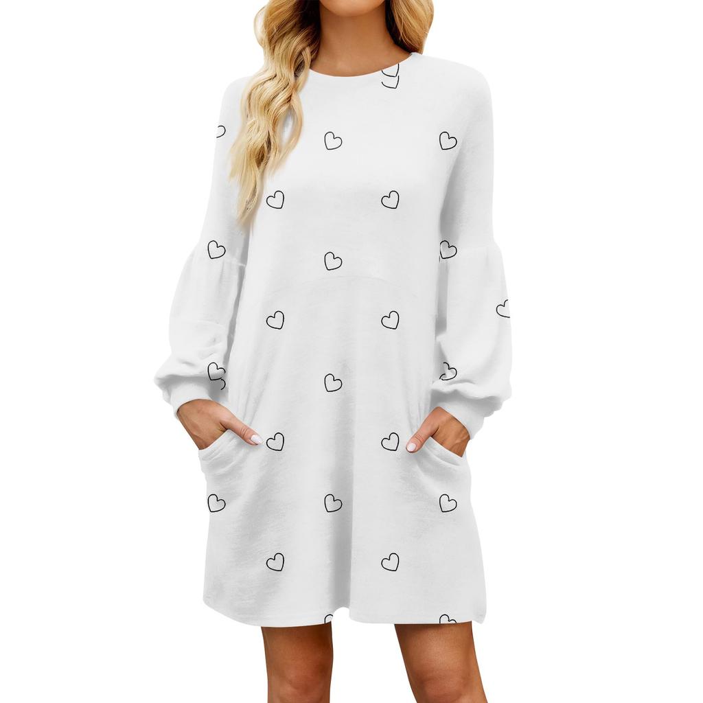 Модное женское осеннее повседневное свободное платье с цветочным принтом и длинным рукавом