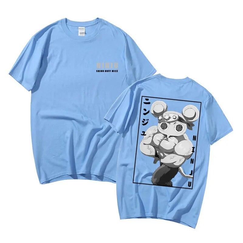 Забавные мускулистые ниндзя-мыши Муки Тренажерный зал Мышь Футболки с принтом Аниме Demon Slayer Uzui Tengen Футболка унисекс Женская уличная одежда большого размера с героями мультфильмов