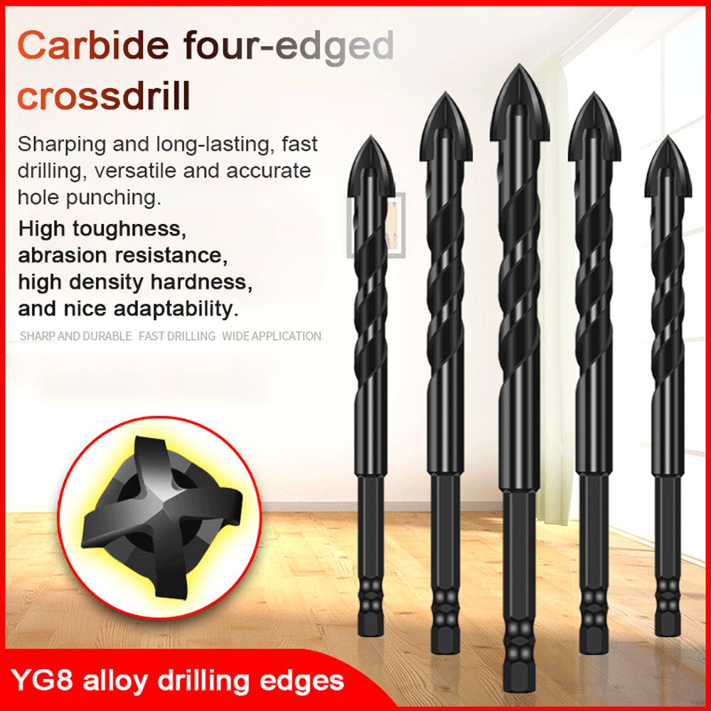 10PCS YG8 Carbide Four-edged Crossdrill Bit Set Marble Ceramic Tile Wall Brick Holes Drilling Accessory Wet-and-dry Dual Use Hole Punching Tool