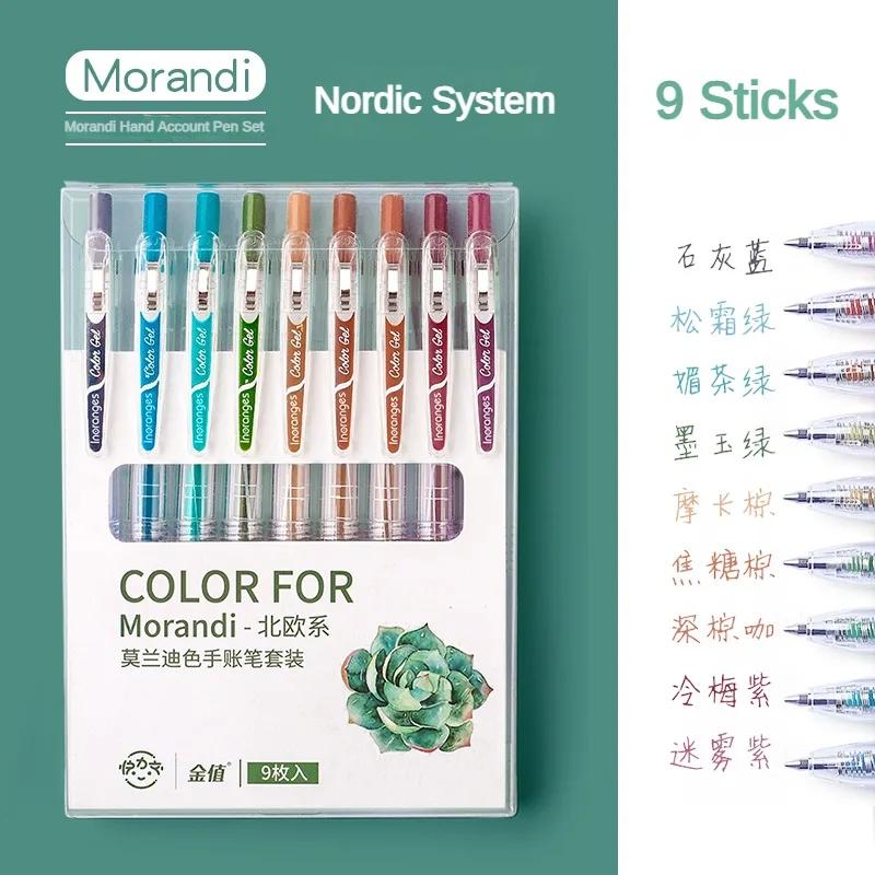 9/36 Color Morandi Gel Pen Set Press Type Color Ballpoint Pen 0.5mm Note-taking Hand Account Stationery Office School Supplies