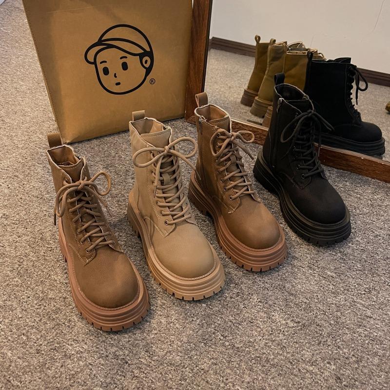 Ботинки Martin женские на толстой подошве коричневые в британском стиле большие желтые ботинки одинарные ботинки женские ботинки короткие ботинки