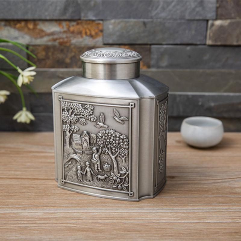 Large Capacity Retro Metal Tea Canister with Lid Chinese Style Kitchen Dining Home Decor Creative Storage Jar for Tea