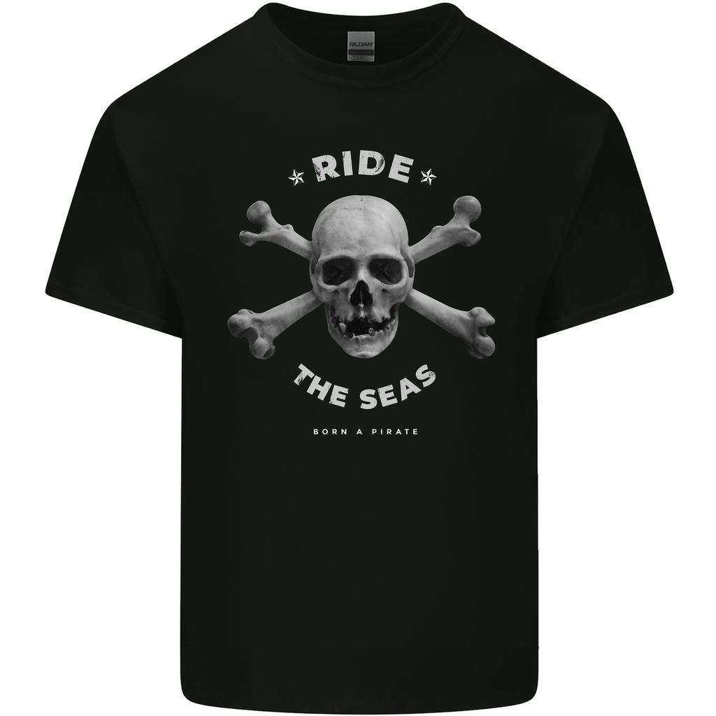 Ride the Seas Jolly Roger Skull Pirates Sailing Unisexs Light Cotton TShirt