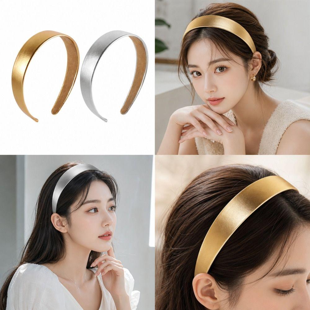 Glossy Leather Headband 3CM Width Simple Headwear Fashionable Face Wash Headband  Party Look